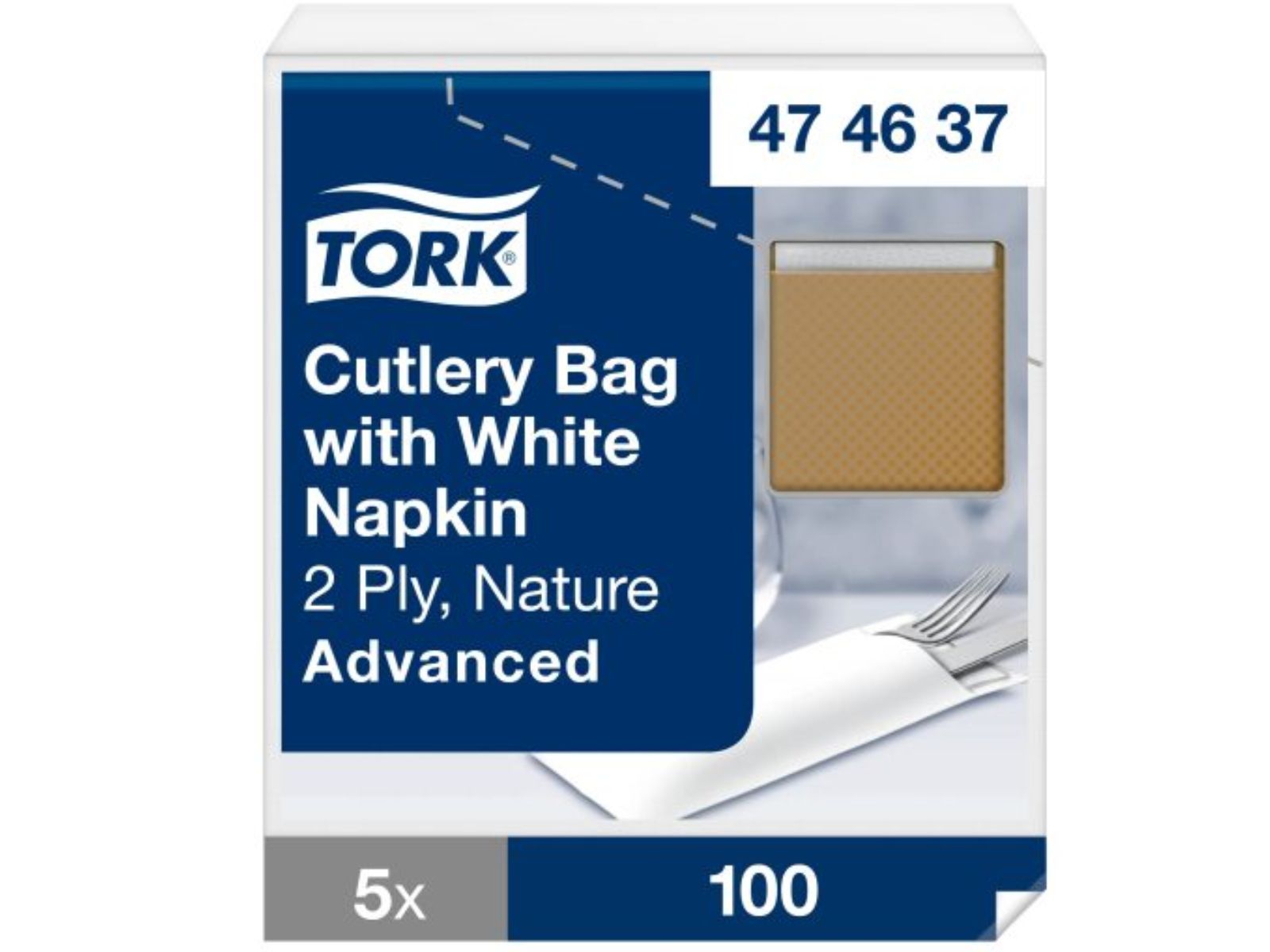 Tork 474637 naturalna poszetka na sztućce z białą serwetką Kart 500 szt (5x100)